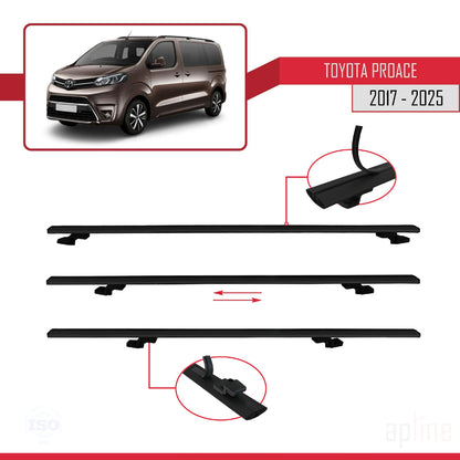 Compatible avec Toyota Proace 2017-2025 BASIC Model Barres de Toit Railing Porte-Bagages de Voiture Noir Aluminium 2 Barres