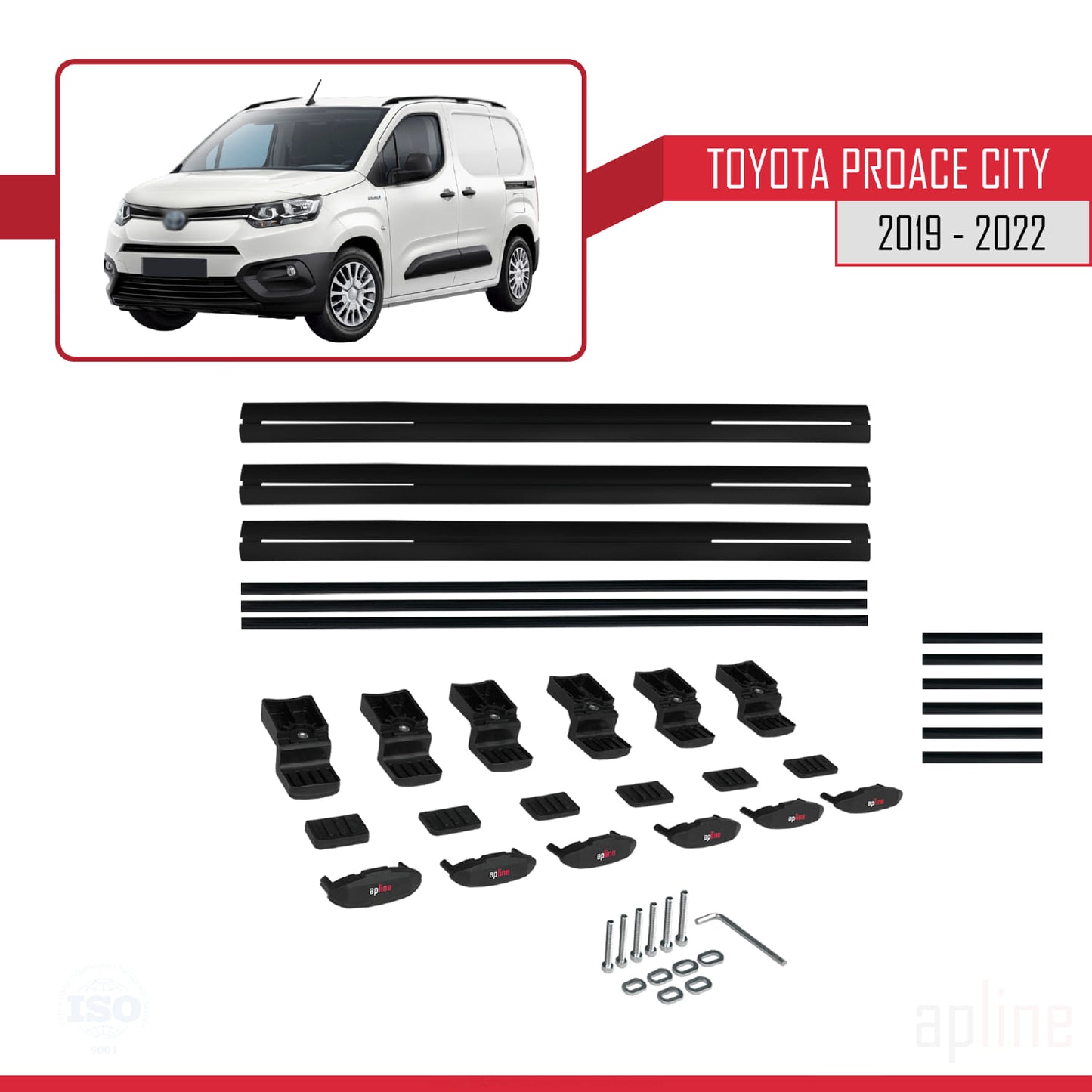 Compatible avec Toyota Proace City 2019-2022 BASIC Model Barres de Toit Railing Porte-Bagages de Voiture Noir Aluminium 3 Barres