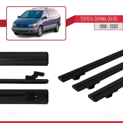 Compatible avec Toyota Sienna (XL10) 1998-2003 BASIC Model Barres de Toit Railing Porte-Bagages de Voiture Noir Aluminium 3 Barres