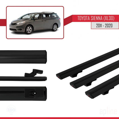 Compatible avec Toyota Sienna 3 (XL30) 2011-2020 BASIC Model Barres de Toit Railing Porte-Bagages de Voiture Noir Aluminium 3 Barres