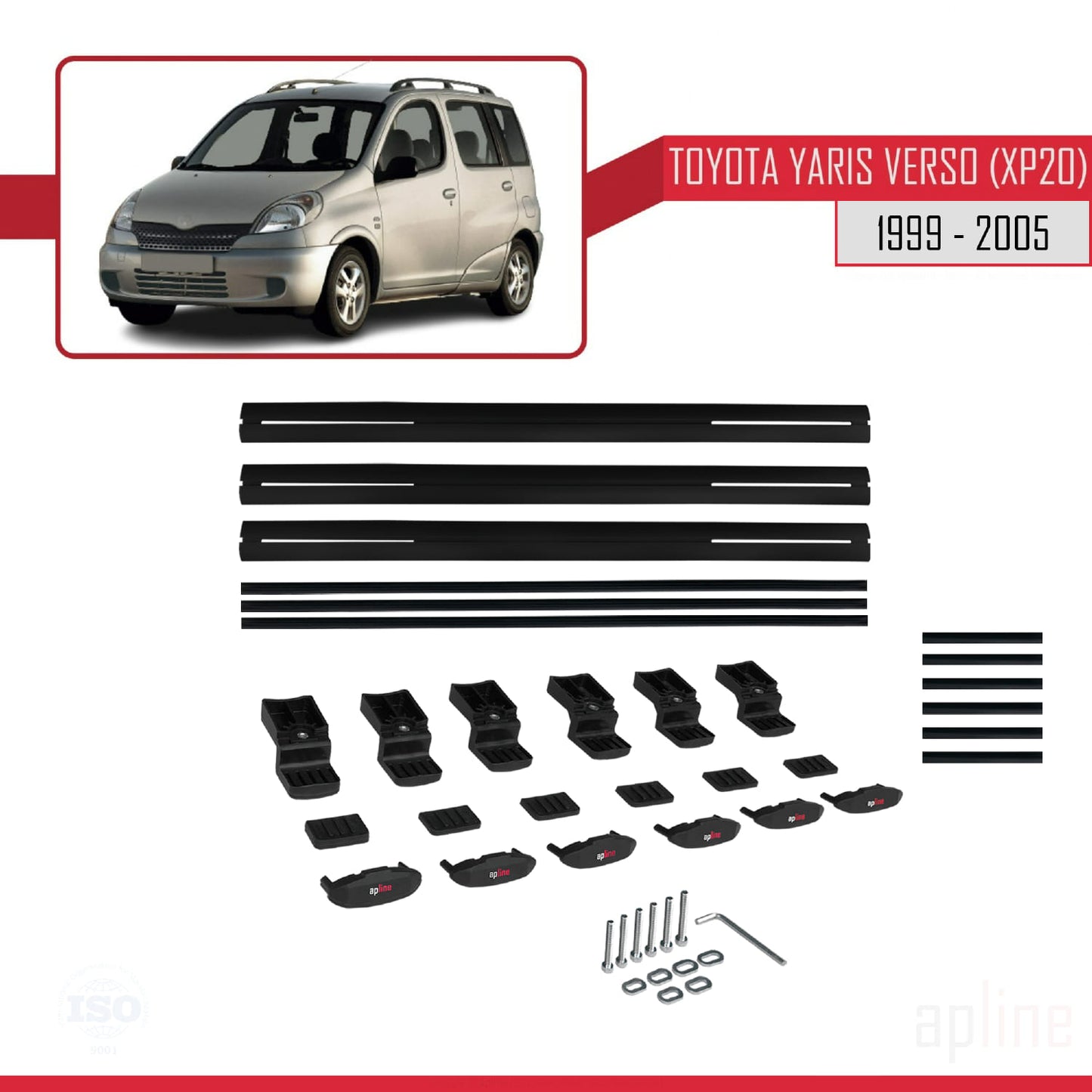 Compatible avec Toyota Yaris Verso (XP20) 1999-2005 BASIC Model Barres de Toit Railing Porte-Bagages de Voiture Noir Aluminium 3 Barres