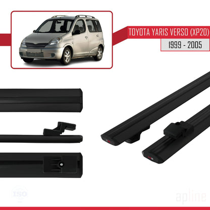 Compatible avec Toyota Yaris Verso (XP20) 1999-2005 BASIC Model Barres de Toit Railing Porte-Bagages de Voiture Noir Aluminium 2 Barres