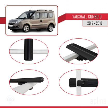 Compatible avec Vauxhall Combo D 2012-2018 BASIC Model Barres de Toit Railing Porte-Bagages de Voiture Noir Aluminium 3 Barres