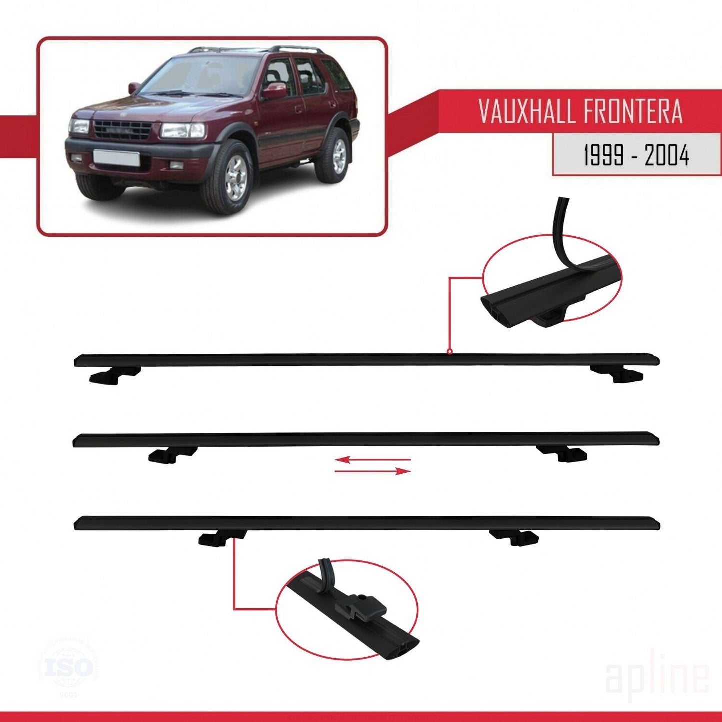 Compatible avec Vauxhall Frontera 2 1999-2004 BASIC Model Barres de Toit Railing Porte-Bagages de Voiture Noir Aluminium 3 Barres
