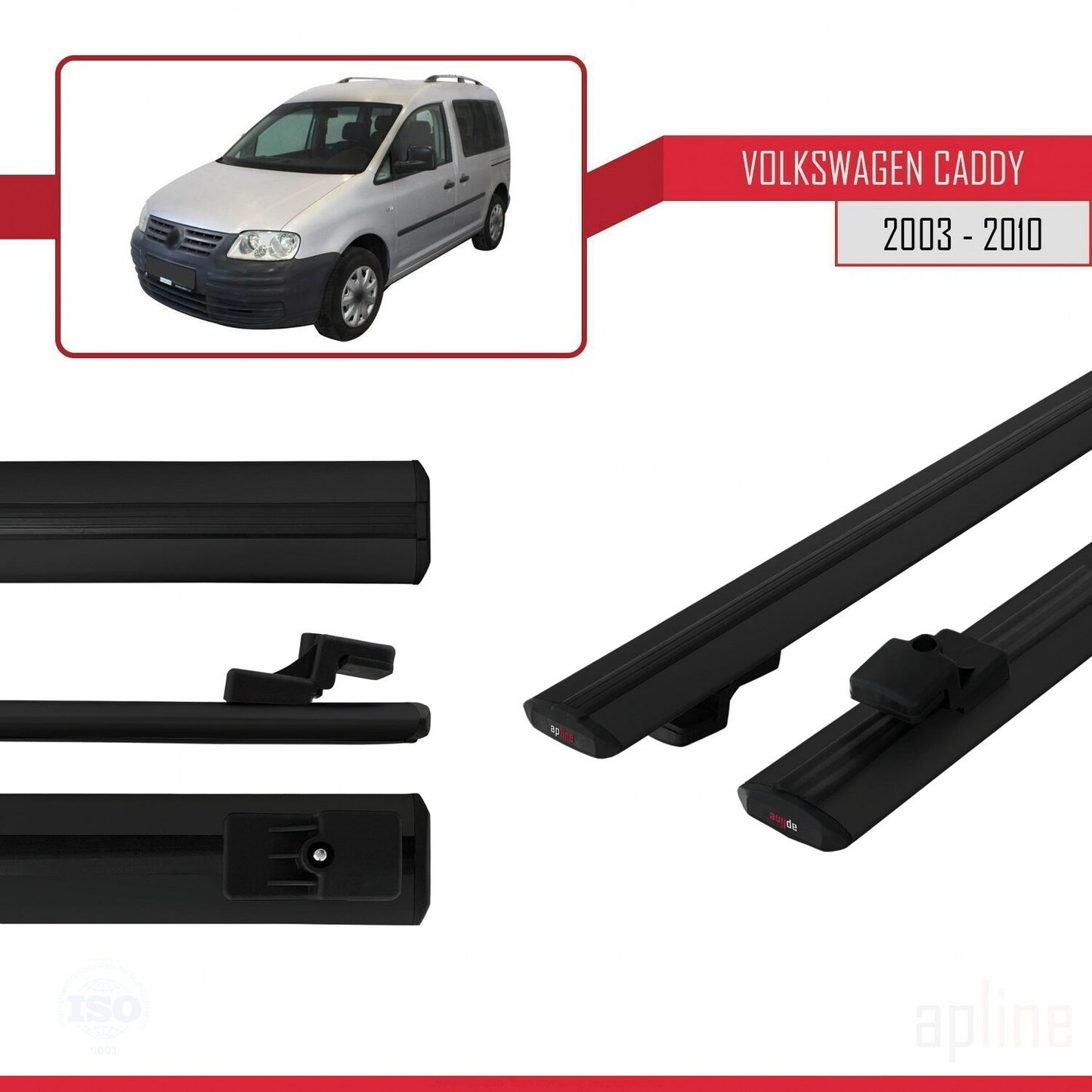 Compatible avec Volkswagen Caddy 3 (2K) 2003-2010 BASIC Model Barres de Toit Railing Porte-Bagages de Voiture Noir Aluminium 2 Barres