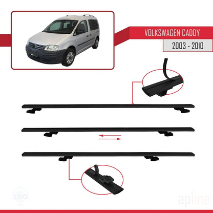 Compatible avec Volkswagen Caddy 3 (2K) 2003-2010 BASIC Model Barres de Toit Railing Porte-Bagages de Voiture Noir Aluminium 2 Barres