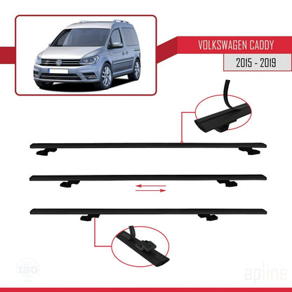 Compatible avec Volkswagen Caddy 3 (SA) 2015-2019 BASIC Model Barres de Toit Railing Porte-Bagages de Voiture Noir Aluminium 3 Barres