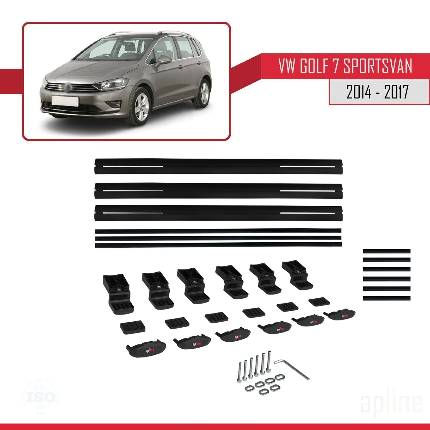 Compatible avec Volkswagen Golf Sportvan 2014-2017 BASIC Model Barres de Toit Railing Porte-Bagages de Voiture Noir Aluminium 3 Barres