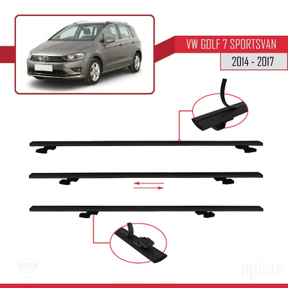 Compatible avec Volkswagen Golf Sportvan 2014-2017 BASIC Model Barres de Toit Railing Porte-Bagages de Voiture Noir Aluminium 3 Barres