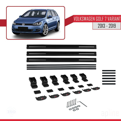 Compatible avec Volkswagen Golf 7 (5G) Variant 2013-2019 BASIC Model Barres de Toit Railing Porte-Bagages de Voiture Noir Aluminium 3 Barres