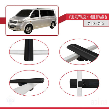 Compatible avec Volkswagen T5 Multivan 2003-2015 BASIC Model Barres de Toit Railing Porte-Bagages de Voiture Noir Aluminium 2 Barres