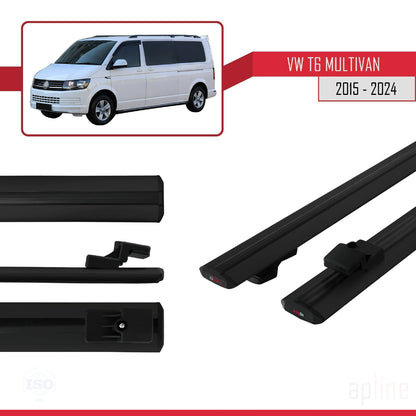 Compatible avec Volkswagen T6 Multivan 2015-2024 BASIC Model Barres de Toit Railing Porte-Bagages de Voiture Noir Aluminium 2 Barres