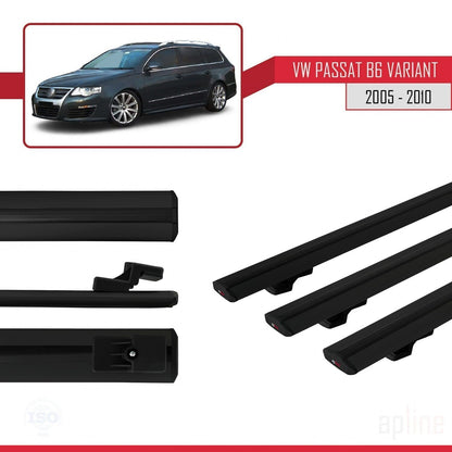 Compatible avec Volkswagen Passat B6 (3C) Variant 2005-2010 BASIC Model Barres de Toit Railing Porte-Bagages de Voiture Noir Aluminium 3 Barres