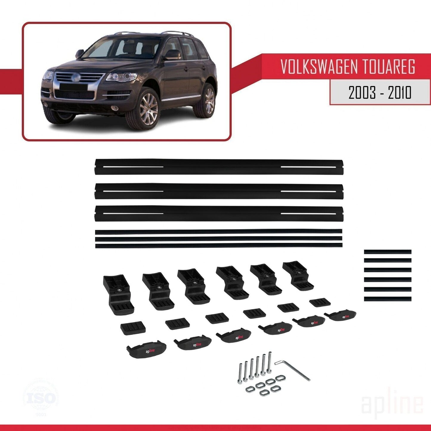 Compatible with Volkswagen Touareg (7L) 2002-2010 BASIC Model Car Roof Rack Cross Bar Black Aluminium 3 Bars