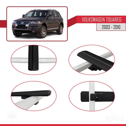 Compatible with Volkswagen Touareg (7L) 2002-2010 BASIC Model Car Roof Rack Cross Bar Black Aluminium 3 Bars