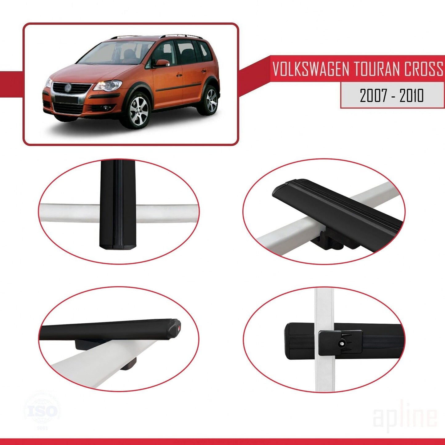 Compatible with Volkswagen Touran Cross Pre-Facelift 2007-2010 BASIC Model Car Roof Rack Cross Bar Black Aluminium 3 Bars