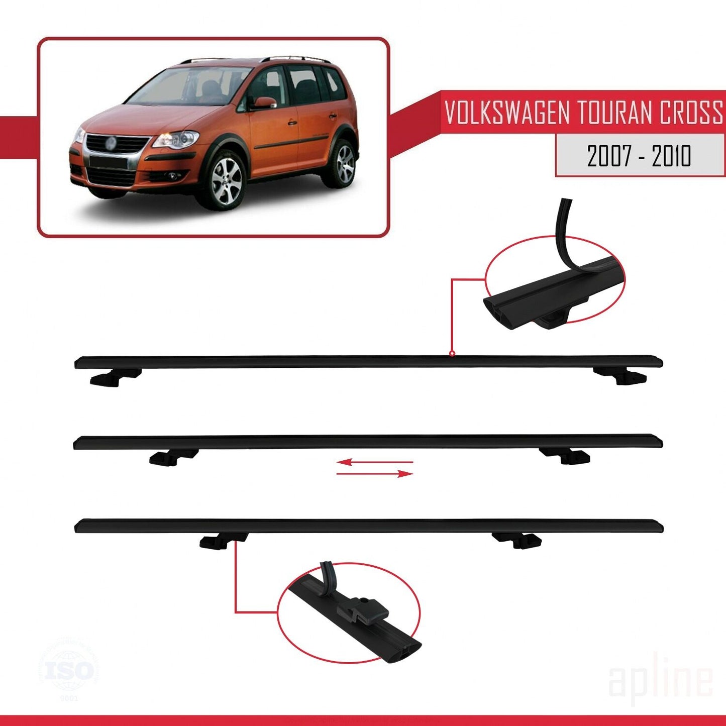 Compatible with Volkswagen Touran Cross Pre-Facelift 2007-2010 BASIC Model Car Roof Rack Cross Bar Black Aluminium 3 Bars
