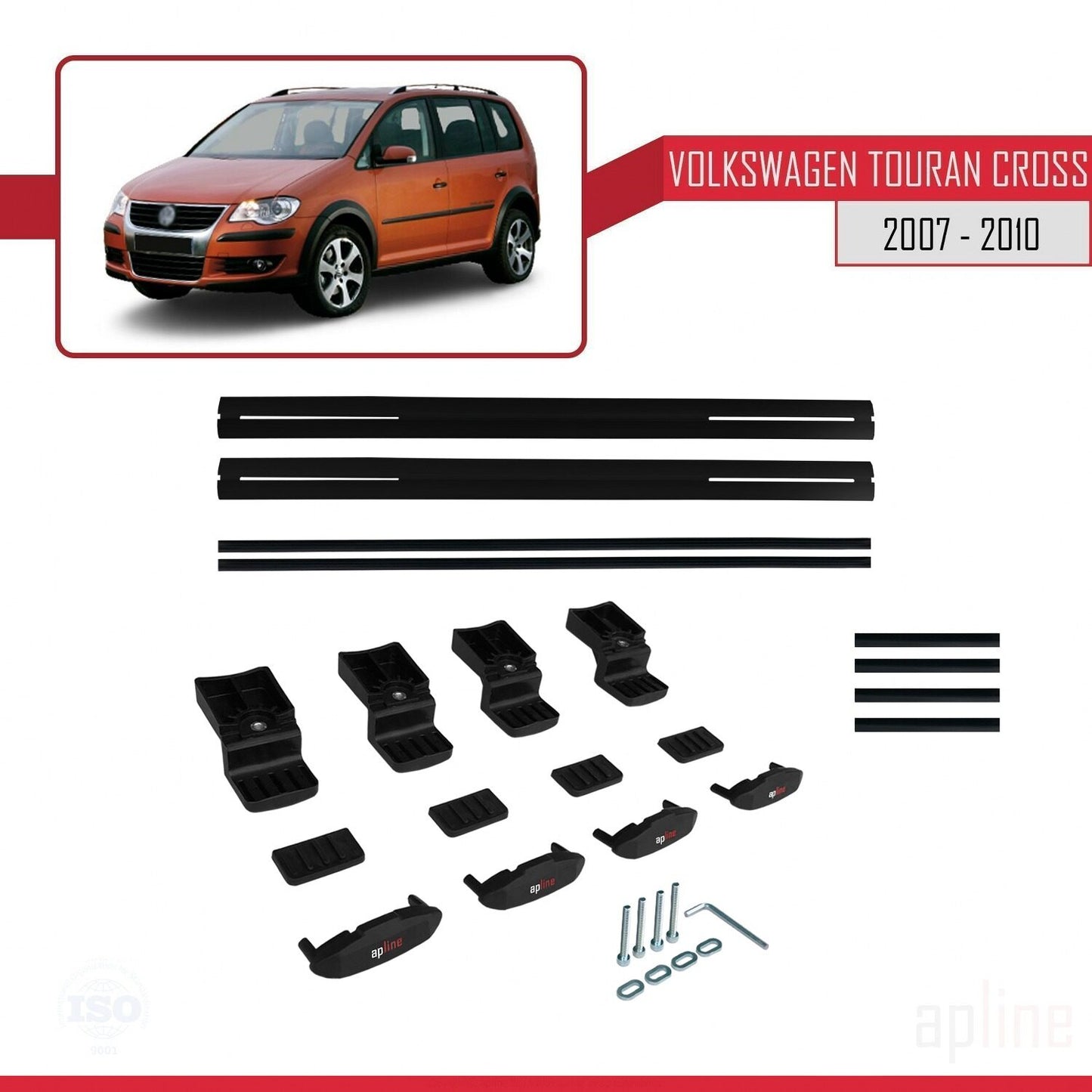 Compatible with Volkswagen Touran Cross Pre-Facelift 2007-2010 BASIC Model Car Roof Rack Cross Bar Black Aluminium 3 Bars