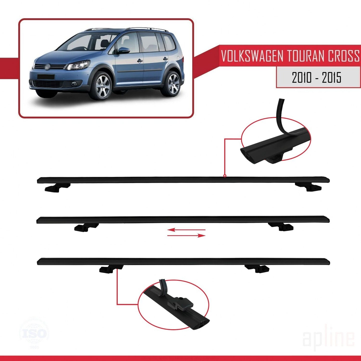 Compatible avec Volkswagen Touran Cross Post-Facelift 2010-2015 BASIC Model Barres de Toit Railing Porte-Bagages de Voiture Noir Aluminium 2 Barres