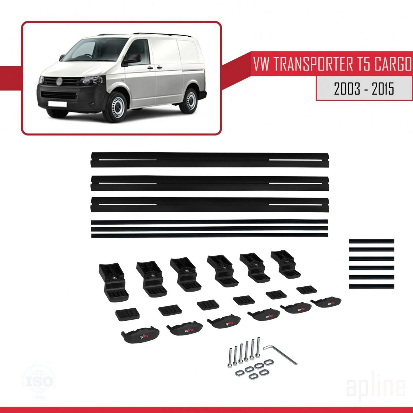 Compatible with Volkswagen T5 Transporter 2003-2015 BASIC Model Car Roof Rack Cross Bar Black Aluminium 3 Bars