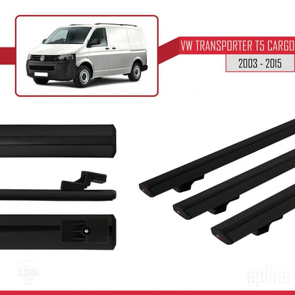 Compatible with Volkswagen T5 Transporter 2003-2015 BASIC Model Car Roof Rack Cross Bar Black Aluminium 3 Bars