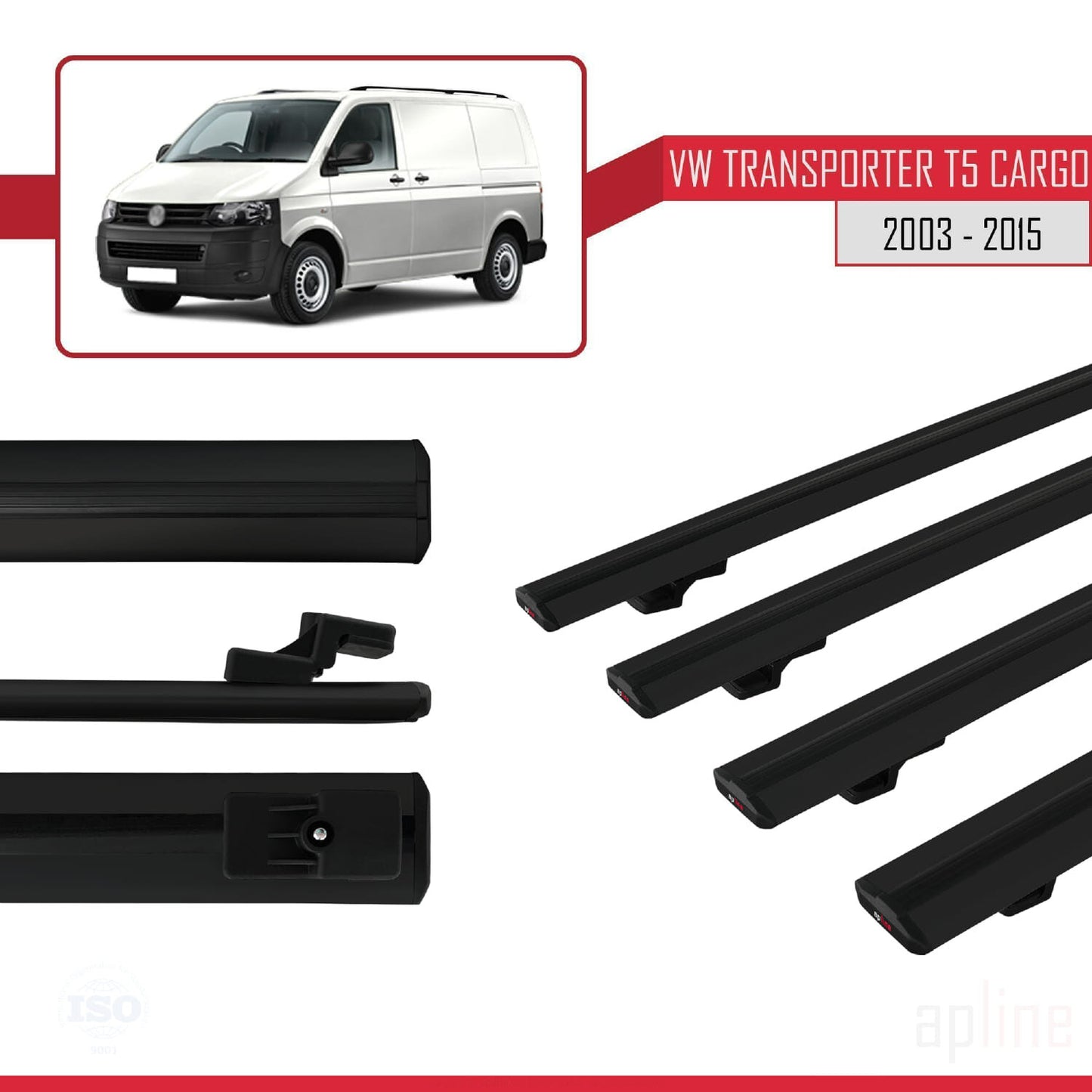 Compatible with Volkswagen T5 Transporter 2003-2015 BASIC Model Car Roof Rack Cross Bar Black Aluminium 4 Bars