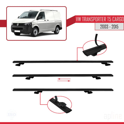 Compatible with Volkswagen T5 Transporter 2003-2015 BASIC Model Car Roof Rack Cross Bar Black Aluminium 4 Bars