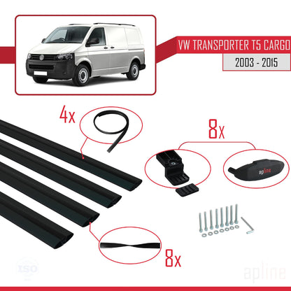 Compatible with Volkswagen T5 Transporter 2003-2015 BASIC Model Car Roof Rack Cross Bar Black Aluminium 4 Bars
