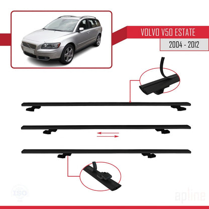 Compatible avec Volvo V50 2004-2012 BASIC Model Barres de Toit Railing Porte-Bagages de Voiture Noir Aluminium 3 Barres