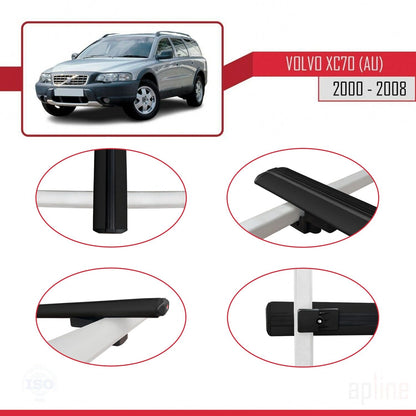 Compatible avec Volvo XC70 (P2) 2000-2007 BASIC Model Barres de Toit Railing Porte-Bagages de Voiture Noir Aluminium 2 Barres