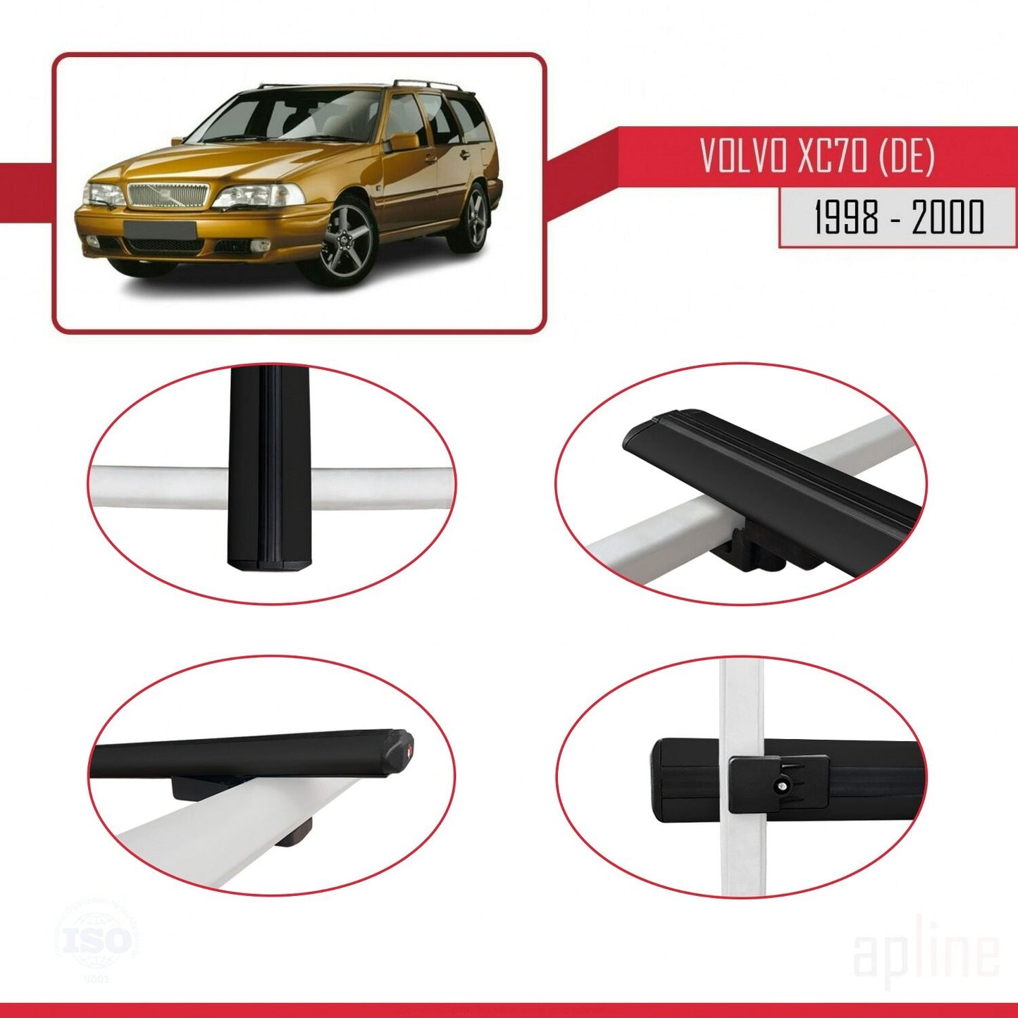 Compatible avec Volvo XC70 1998-2000 BASIC Model Barres de Toit Railing Porte-Bagages de Voiture Noir Aluminium 3 Barres