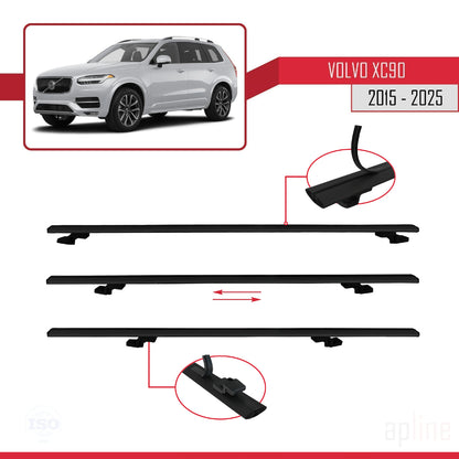 Compatible avec Volvo XC90 II 2015-2025 BASIC Model Barres de Toit Railing Porte-Bagages de Voiture Noir Aluminium 2 Barres