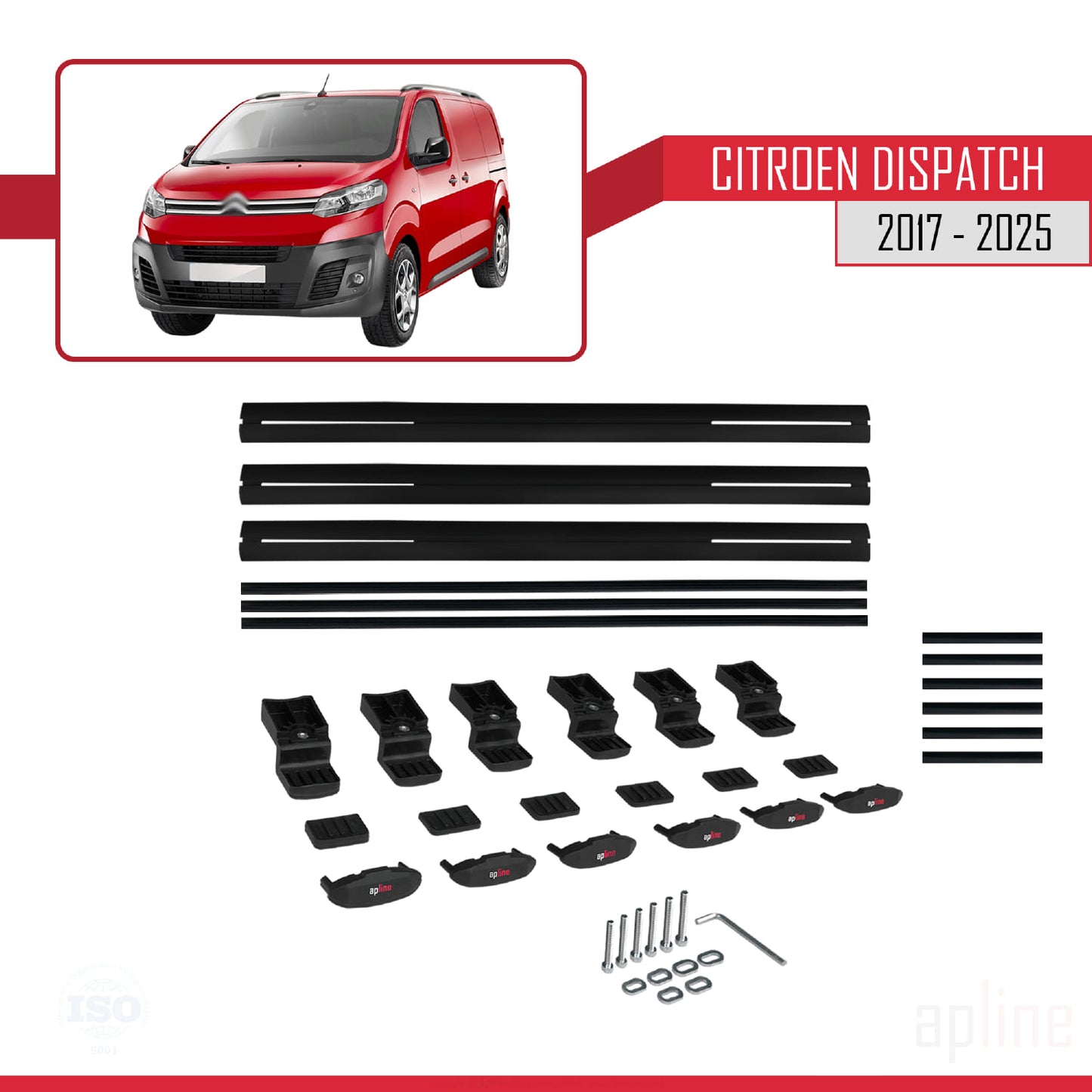 Compatible avec Citroen Dispatch (K0) 2017-2025 BASIC Model Barres de Toit Railing Porte-Bagages de Voiture Noir Aluminium 3 Barres