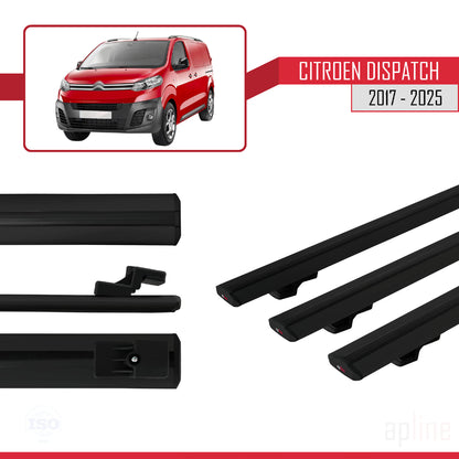 Compatible avec Citroen Dispatch (K0) 2017-2025 BASIC Model Barres de Toit Railing Porte-Bagages de Voiture Noir Aluminium 3 Barres