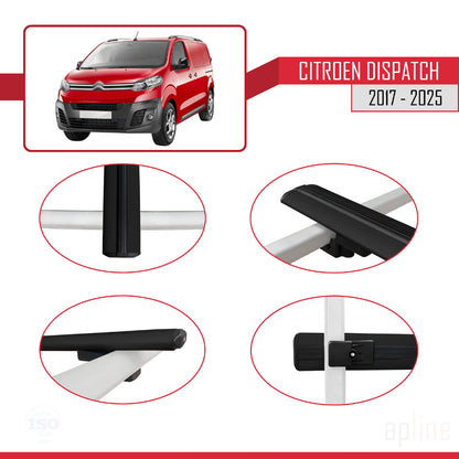 Compatible avec Citroen Dispatch (K0) 2017-2025 BASIC Model Barres de Toit Railing Porte-Bagages de Voiture Noir Aluminium 3 Barres