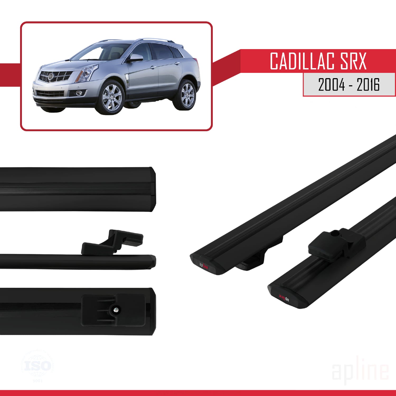 Compatible avec Cadillac SRX 2004-2016 BASIC Model Barres de Toit Railing Porte-Bagages de Voiture Noir Aluminium 2 Barres