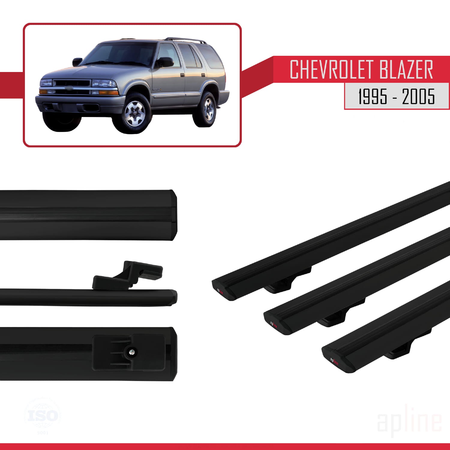 Compatible avec Chevrolet Blazer 1995-2005 BASIC Model Barres de Toit Railing Porte-Bagages de Voiture Noir Aluminium 3 Barres