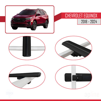 Compatible avec Chevrolet Equinox 2018-2024 BASIC Model Barres de Toit Railing Porte-Bagages de Voiture Noir Aluminium 3 Barres
