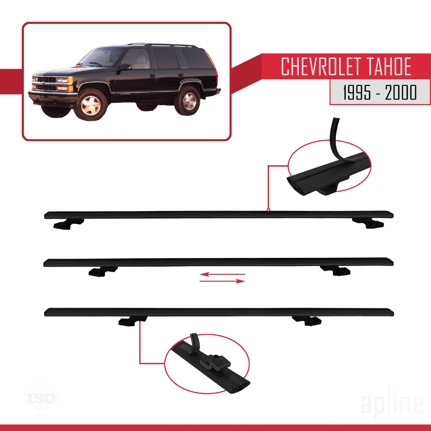 Compatible avec Chevrolet Tahoe 1995-2000 BASIC Model Barres de Toit Railing Porte-Bagages de Voiture Noir Aluminium 3 Barres