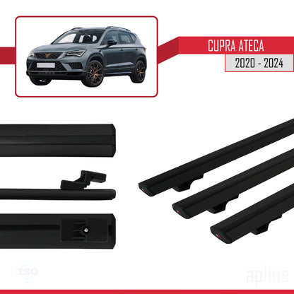 Compatible avec Cupra Ateca 2020-2024 BASIC Model Barres de Toit Railing Porte-Bagages de Voiture Noir Aluminium 3 Barres