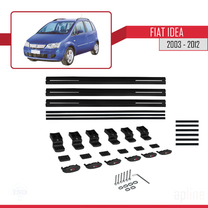 Compatible avec Fiat Idea 2003-2012 BASIC Model Barres de Toit Railing Porte-Bagages de Voiture Noir Aluminium 3 Barres