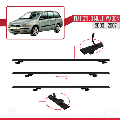 Compatible avec Fiat Stilo Multi Wagon 2003-2007 BASIC Model Barres de Toit Railing Porte-Bagages de Voiture Noir Aluminium 2 Barres