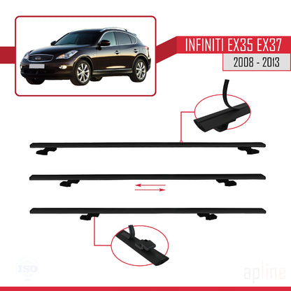 Compatible avec Infiniti EX35 EX37 2008-2013 BASIC Model Barres de Toit Railing Porte-Bagages de Voiture Noir Aluminium 3 Barres