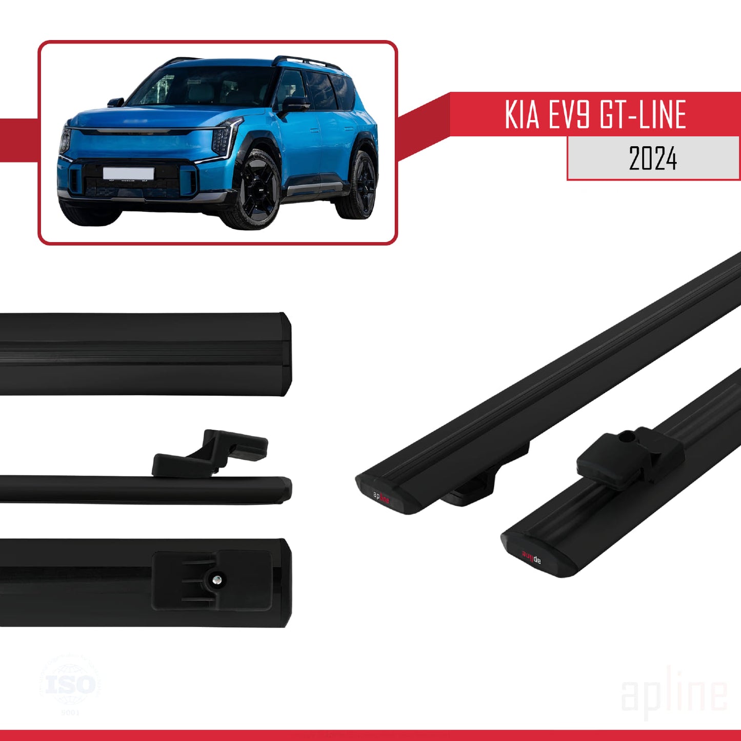 Compatible avec KIA EV9 GT-LINE 2024-2025 BASIC Model Barres de Toit Railing Porte-Bagages de Voiture Noir Aluminium 2 Barres