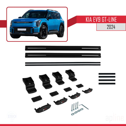 Compatible avec KIA EV9 GT-LINE 2024-2025 BASIC Model Barres de Toit Railing Porte-Bagages de Voiture Noir Aluminium 2 Barres