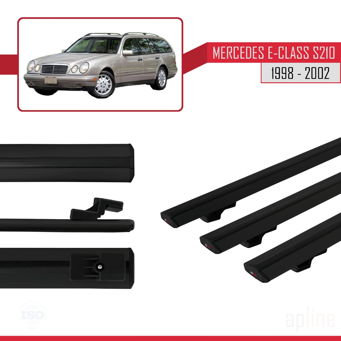 Compatible avec Mercedes E Class S210 Wagon 1998-2002 BASIC Model Barres de Toit Railing Porte-Bagages de Voiture Noir Aluminium 3 Barres