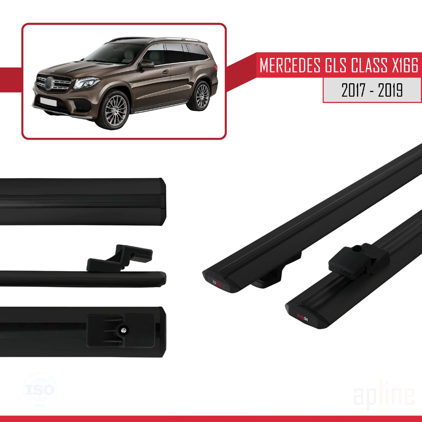 Compatible avec Mercedes GLS Class X166 2017-2019 BASIC Model Barres de Toit Railing Porte-Bagages de Voiture Noir Aluminium 2 Barres