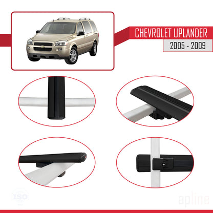 Compatible avec Chevrolet Uplander 2005-2009 BASIC Model Barres de Toit Railing Porte-Bagages de Voiture Noir Aluminium 3 Barres