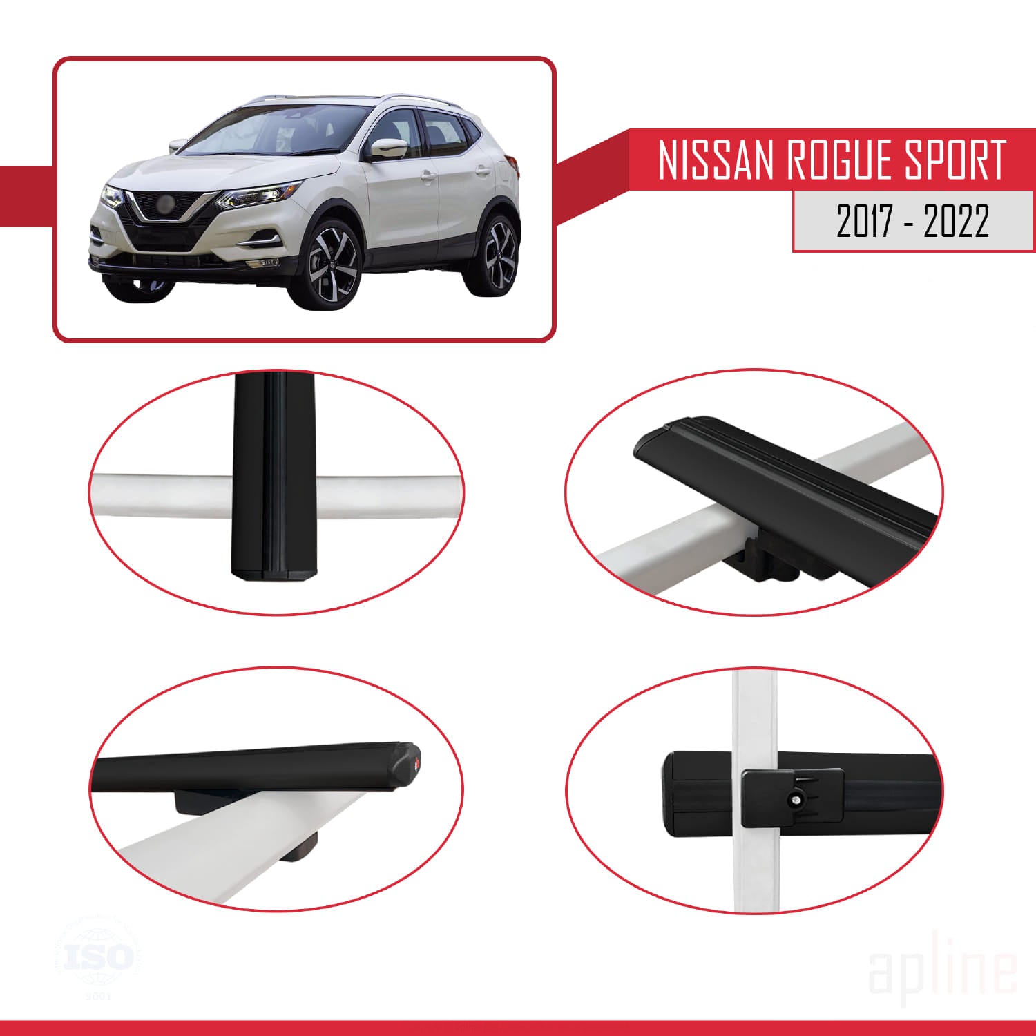 Compatible avec Nissan Rogue Sport 2017-2022 BASIC Model Barres de Toit Railing Porte-Bagages de Voiture Noir Aluminium 2 Barres