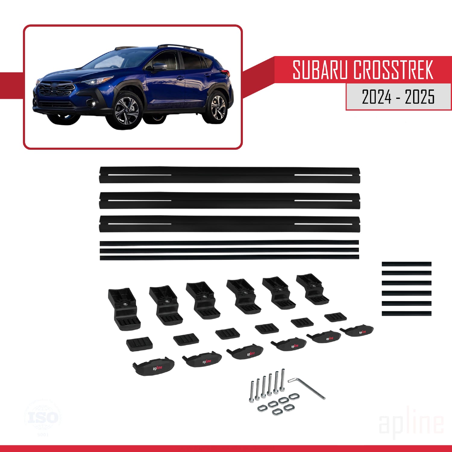 Compatible avec Subaru Crosstrek 2024-2025 BASIC Model Barres de Toit Railing Porte-Bagages de Voiture Noir Aluminium 3 Barres